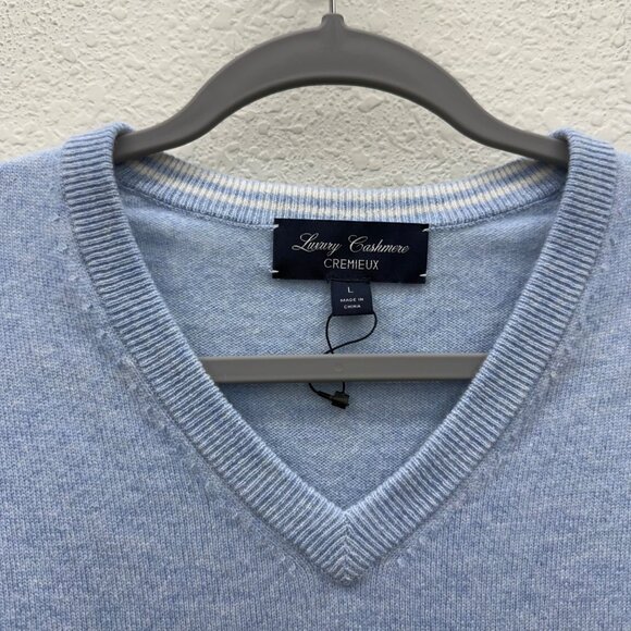 Cremieux Luxury Cashmere Light Blue Vneck Knit Pullover Sweater Mens size Large - Picture 2 of 8